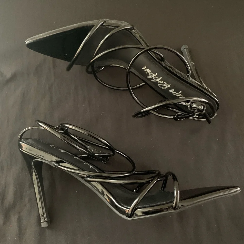 Strappy point toe heels